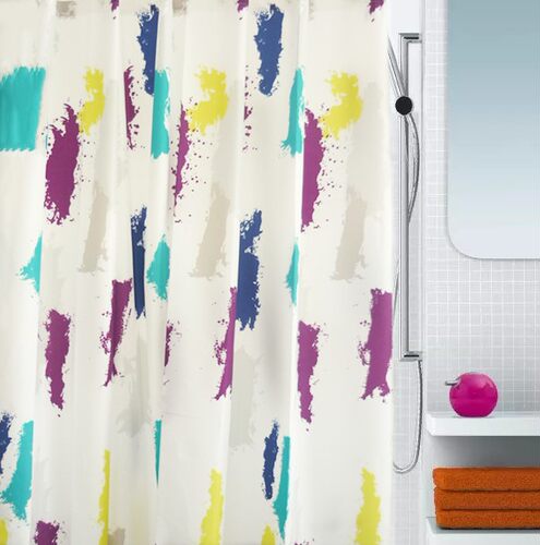 外贸出口加厚防霉防水速干涤纶布浴帘隔断帘抽象带铅坠宽180高200