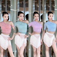 傲睨舞服新款拉丁舞服夏季斜肩绑带上衣分体流苏半身裙套装国标舞