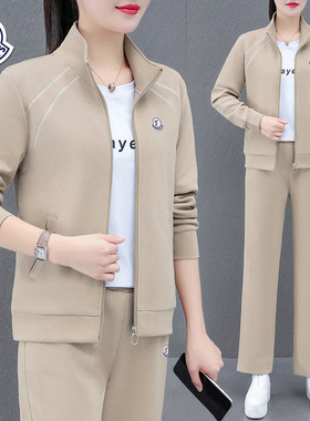 【品牌】运动服套装女春秋新款中年妈妈跑步休闲装宽松卫衣三件套