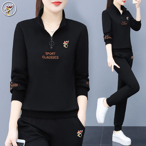 公鸡加绒卫衣两件套运动服套装