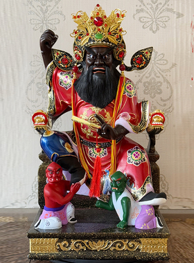 钟馗神像香樟木神植眉植须踏鬼天师钟馗钟正南赐福圣君门家用摆件
