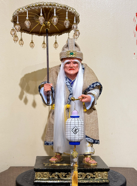 孝子爷神像木雕纯手工三伯爷丁兰孝子伯麻衣神地府阴神香樟木摆件