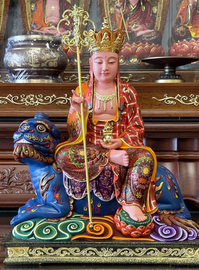 坐骑地藏菩萨谛听地藏王佛像九华山香樟木雕地藏和尚家用供奉摆件