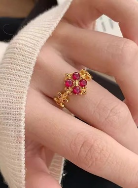 甜美荆棘花朵戒指女宫廷风轻奢优雅精致开口指环ins风小众食指戒