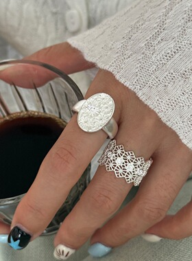 精致花朵戒指女小众设计感甜美小雏菊开口指环ins风椭圆食指戒潮