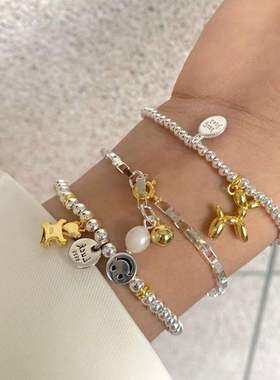 ins小众设计圆珠小熊字母手链女时尚气球狗个性手环学生嘻哈手饰