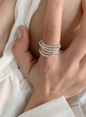 简约多层几何线条戒指女简约冷淡风宽边时尚开口指环网红食指戒潮