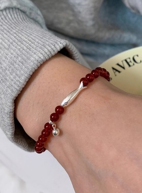 年年有余小圆球吊坠手链女红色圆珠个性百搭气质S925镀银手环手饰