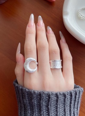 磨砂拉丝月牙戒指女个性月亮简约开口指环ins风小众网红食指戒潮