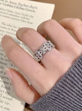 镂空鸢尾花朵戒指女甜酷时尚气质重工开口指环网红百搭嘻哈食指戒