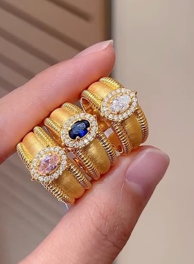 甜美气质戒指女精致微镶彩色锆石S925镀银开口指环ins风食指戒潮