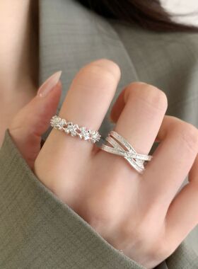 甜美气质戒指女几何线条交叉百搭叠戴开口指环ins风网红食指戒潮