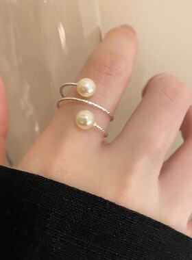 简约轻奢多层仿珍珠戒指女清冷感时尚气质百搭指环小众设计食指戒