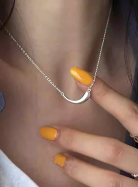 简约微笑弯弧项链女冷淡风个性时尚百搭S925镀银锁骨链ins风颈链
