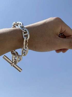 欧美几何猪鼻子手链男女个性气质嘻哈S925银手环小众跨境朋克手饰