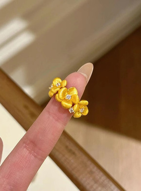 中古风超闪金色樱花戒指女复古宫廷风拉丝开口指环小众设计食指戒