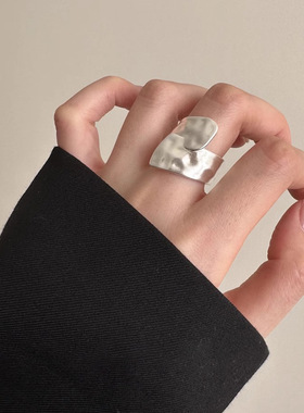 几何宽边戒指女不规则纹理开口指环ins小众个性嘻哈朋克食指戒潮