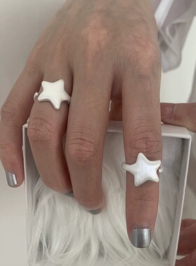 韩系哑光拉丝星星戒指女ins风小众设计感百搭开口指环网红食指戒