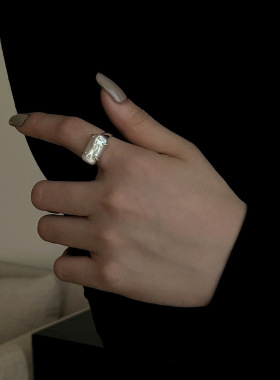 日韩S925镀银不规则仿珍珠巴洛克戒指女复古夸张开口指环食指戒潮