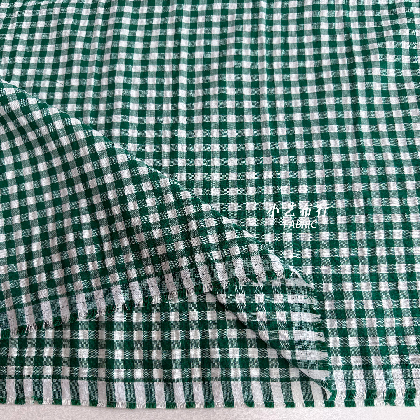 绿白泡泡肌理棉麻面料透气亚麻衬衫连衣裙家居服桌布手工布料包邮