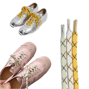 7mm棉扁交叉花纹乳白米灰黄色男女板鞋马丁靴阿甘鞋登山双层鞋带