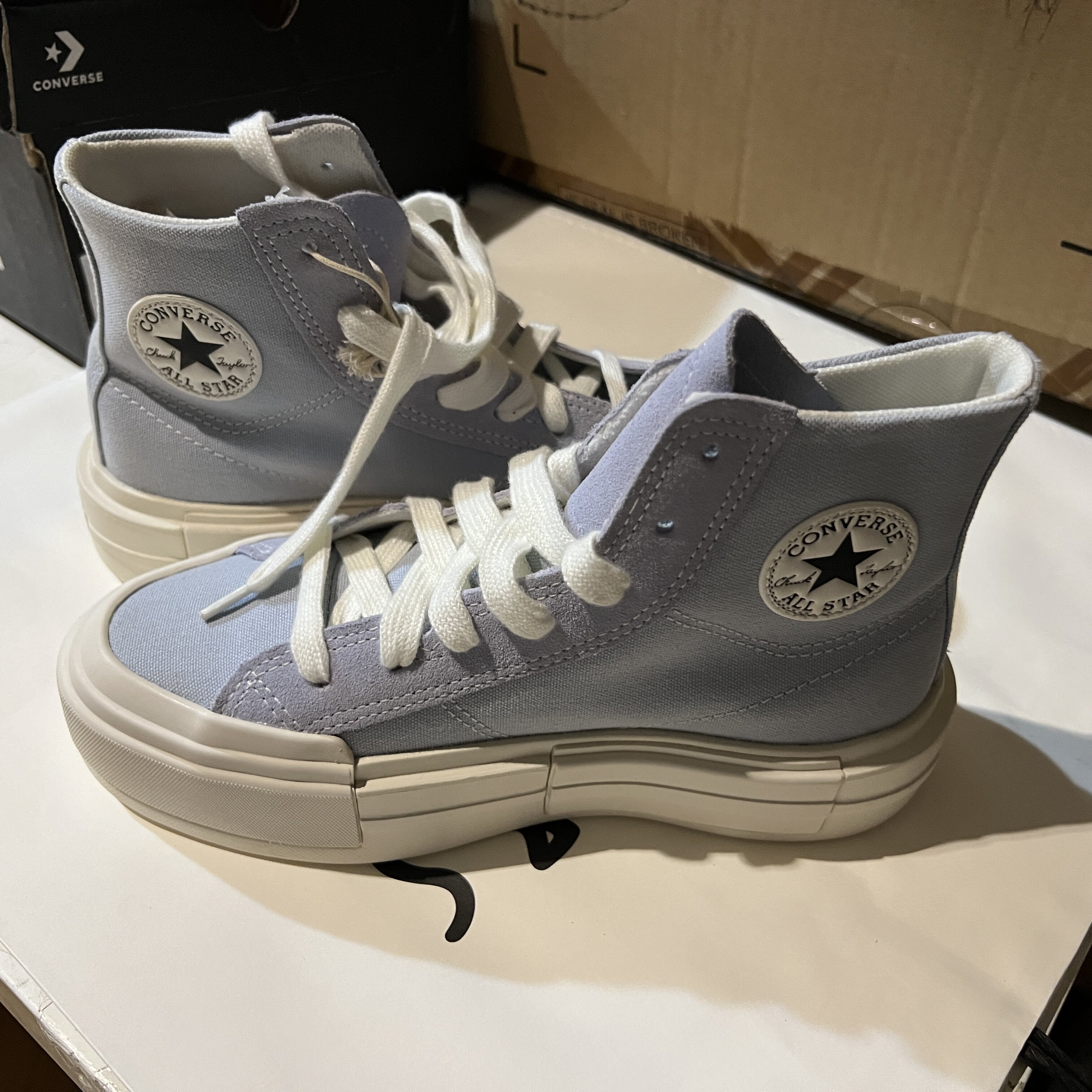匡威converse系带UU鞋蓝色高帮厚底增高帆布鞋面包鞋男女 A06499C