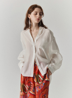 SOFTSELF薄雾梦泽春新款简约休闲通勤清透感白色苎麻宽松衬衫长袖