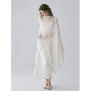 SOFTSELF慵懒春雾春季新款羊绒镂空肌理针织披肩优雅温柔女