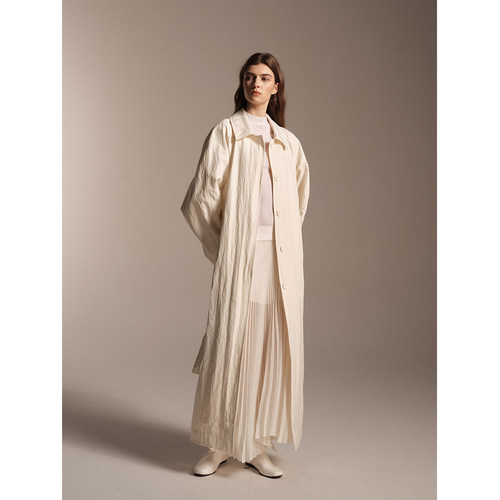 SOFTSELF雾绒诗秋季新款百搭盐缩感中长款法式简约风衣女高级感