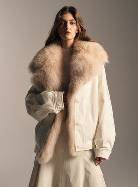 SOFTSELF雾绒诗可拆卸撞色狐狸毛派克服外套女毛领冬季新款