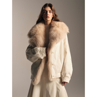 SOFTSELF雾绒诗可拆卸撞色狐狸毛派克服外套女毛领冬季 新款
