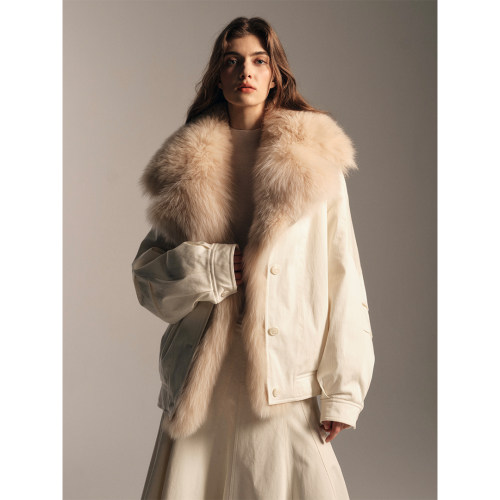 SOFTSELF雾绒诗可拆卸撞色狐狸毛派克服外套女毛领冬季新款