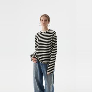 SoftSelf·和煦之墨BF风oversize宽肩廓形设计感显瘦条纹长袖 上衣