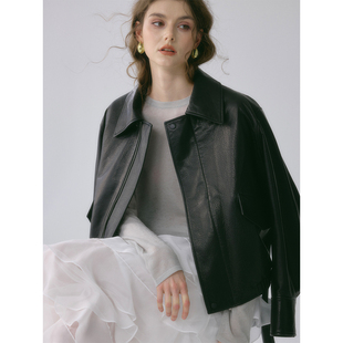 SOFTSELF慵懒春雾春季新款自然泡纹无涂皮蒙达皮衣夹克