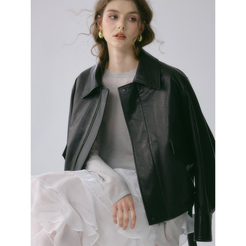 SOFTSELF慵懒春雾春季新款自然泡纹英国进口无涂层蒙达皮衣夹克