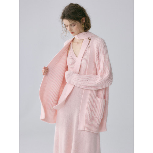 SOFTSELF慵懒春雾春季新款羊驼毛羊毛重磅坑条针织开衫外套