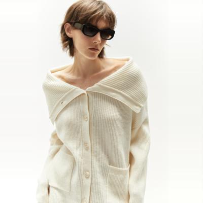 SoftSelf·目之所驻高克重纯羊毛针织衫 法式慵懒宽松大翻领毛衣