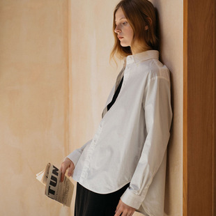 softself/经典衣橱 轻奢自然纯棉白色长袖立领衬衫百搭上衣女春秋