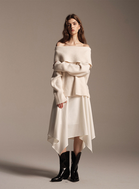 SOFTSELF雾绒诗冬季新款女高级感精 纺羊 毛不规则垂坠半裙