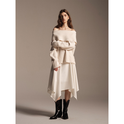 SOFTSELF雾绒诗冬季新款女高级感精 纺羊 毛不规则垂坠半裙