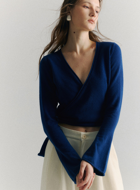 SoftSelf·薄雾梦泽针织羊绒别致显瘦设计感绑带短款上衣女新款