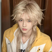 狼尾鲻鱼时尚 cosplay男生长发米金色日系男扮女装 刘海假发全头套