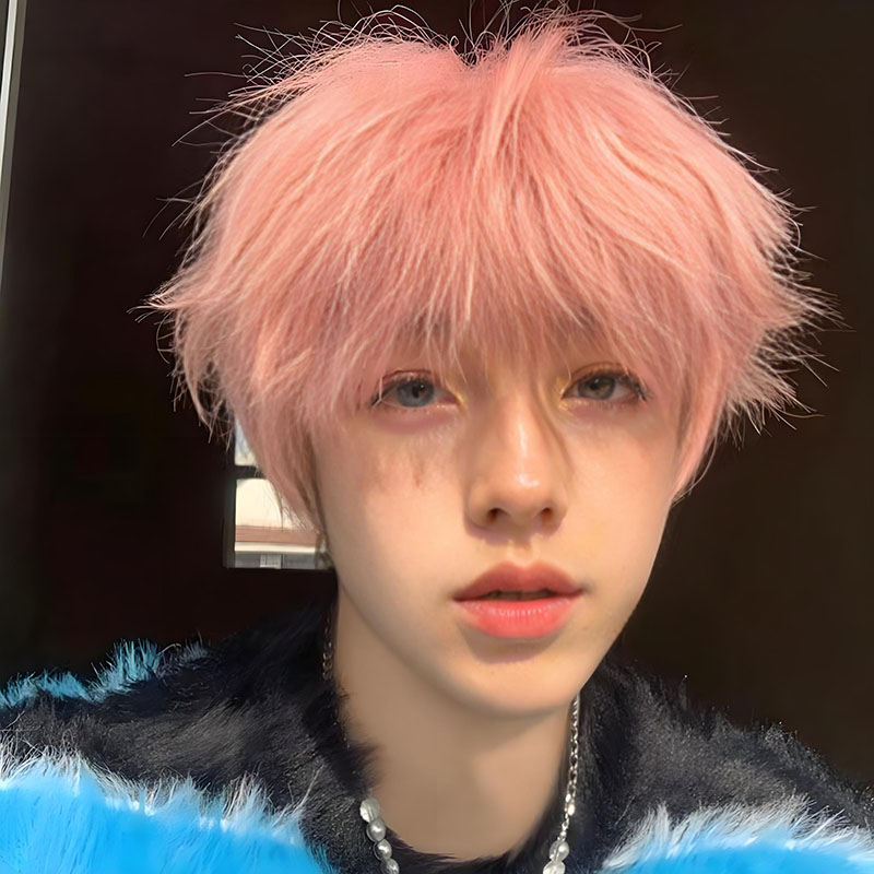 痞帅短发修脸浅粉色男生微分碎盖