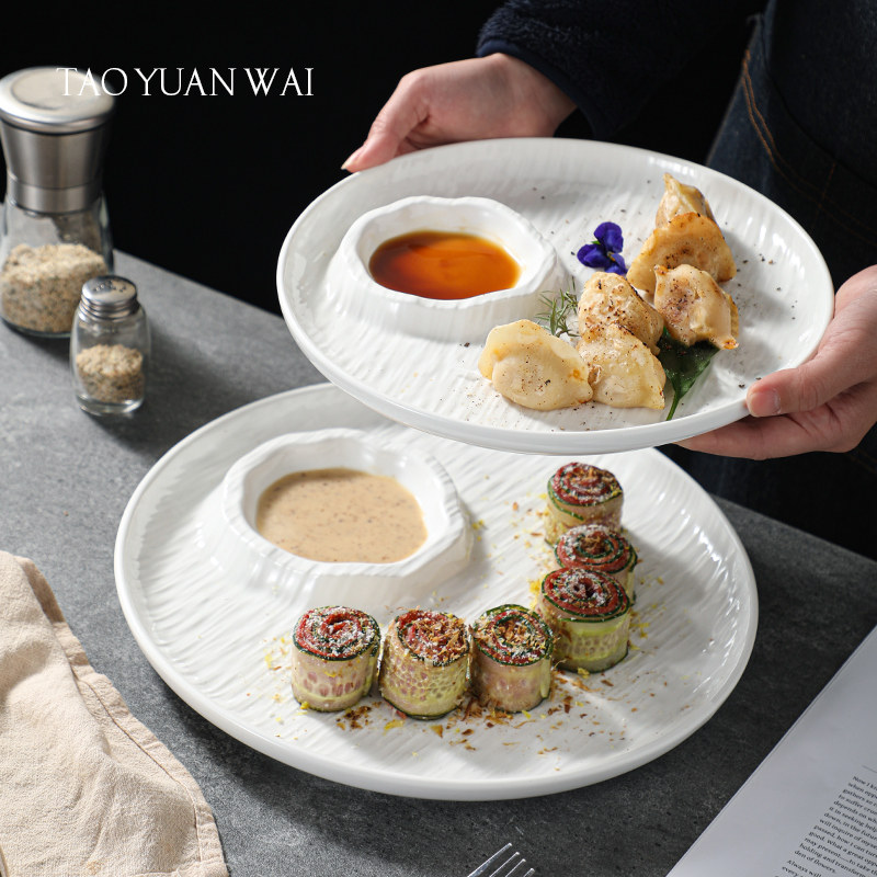 子母盘菜盘水饺子盘虾盘薯条盘子带醋碟石纹凉菜盘寿司盘小吃餐盘