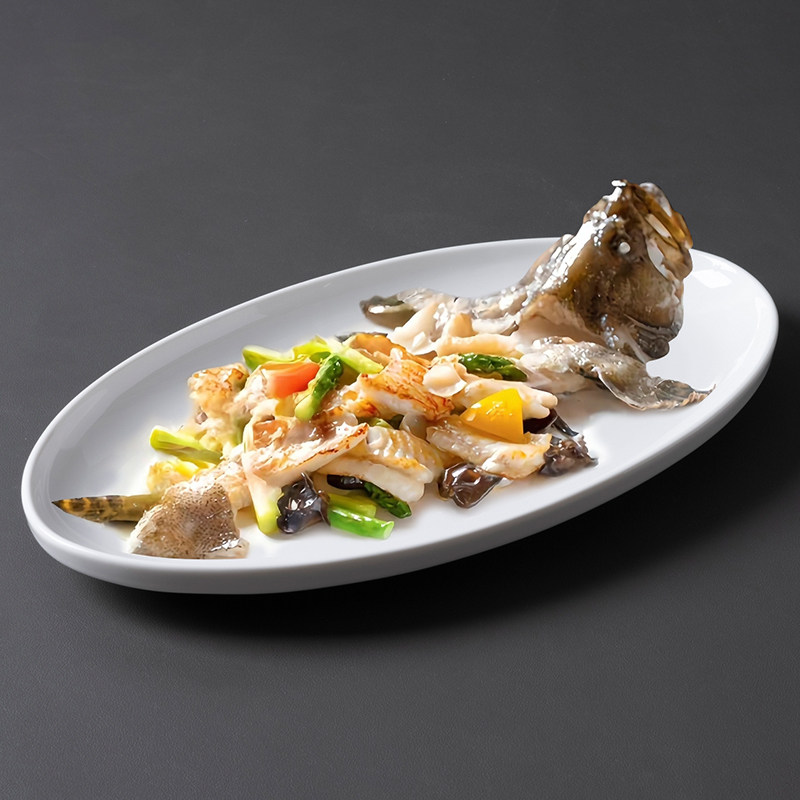 餐厅饭店蒸鱼盘陶瓷明档展示盘农家乐椭圆热菜盘子中厨商用餐饮具