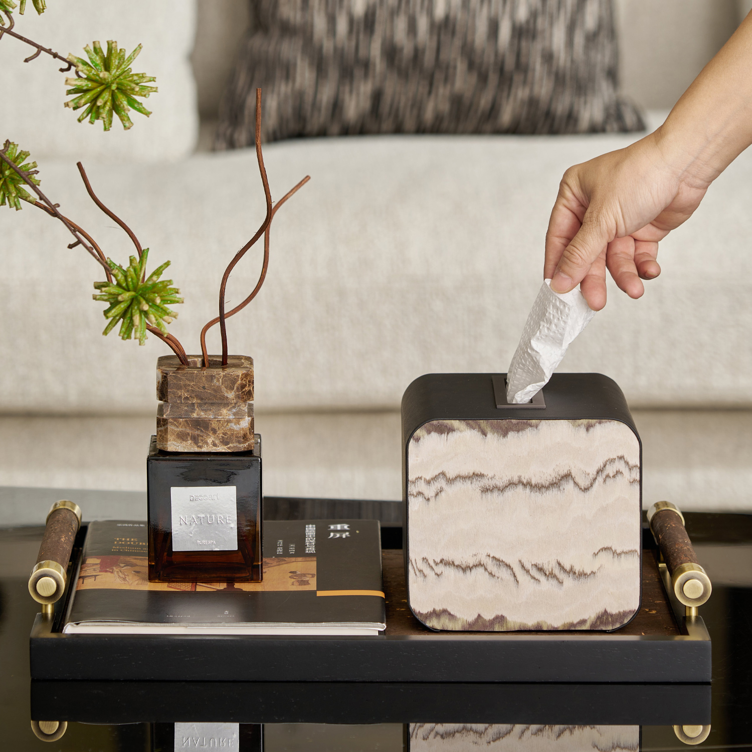 家居客厅茶几茶室桌面摆件中式茶空间纸巾盒托盘香薰软装装饰好物