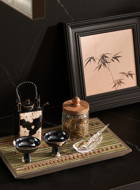 新中式样板间空间室内边柜桌面装饰摆画陶瓷小花瓶茶器摆件氛围感