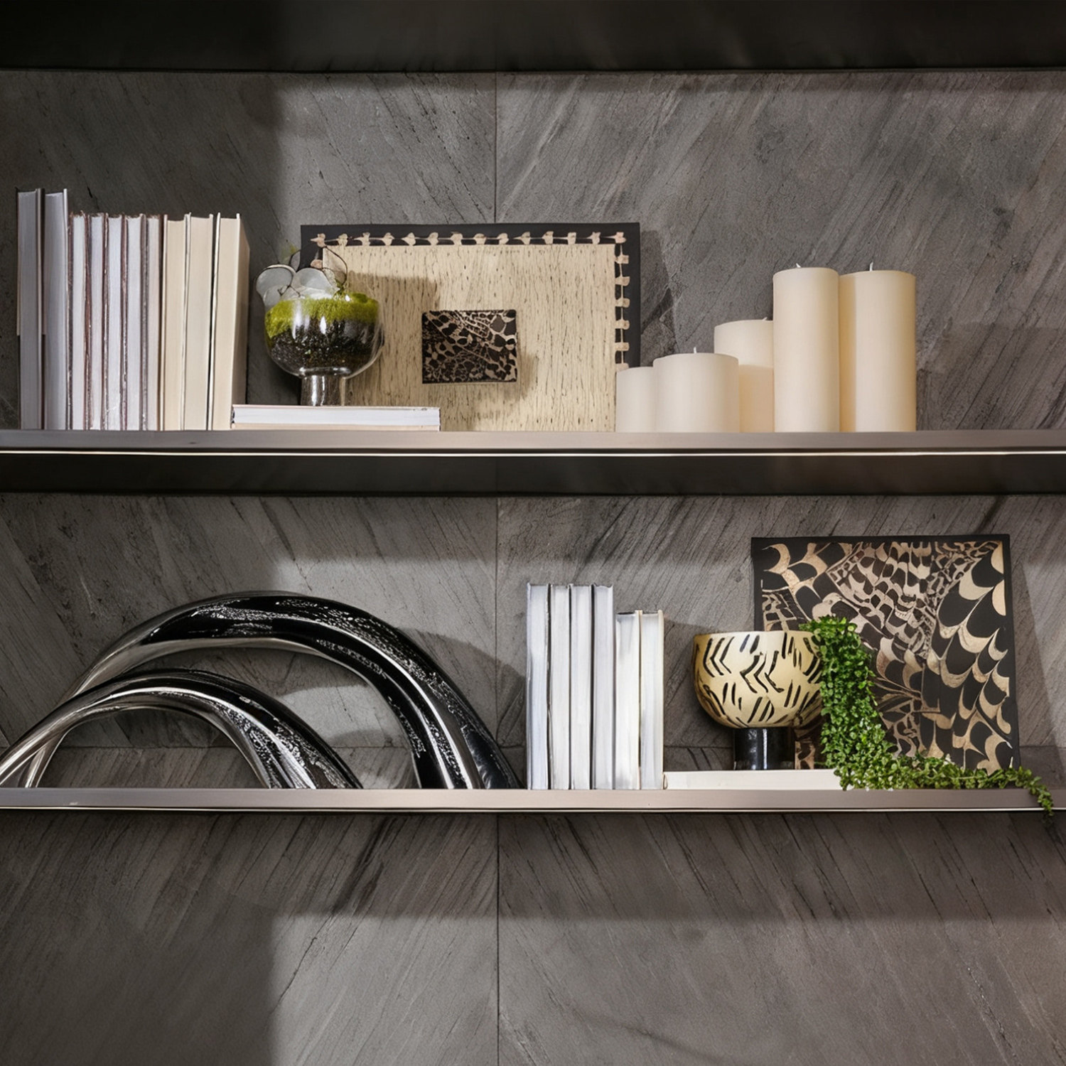 集设轻奢书柜软装艺术雕塑花艺样板间书房邸高黑白金风格装饰摆件