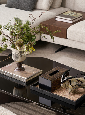 新中式客厅茶几茶具托盘手工花器