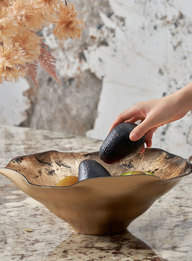 集设金色果盘艺术感酒店港式茶餐厅餐桌装饰盘摆件邸高陈列氛围感